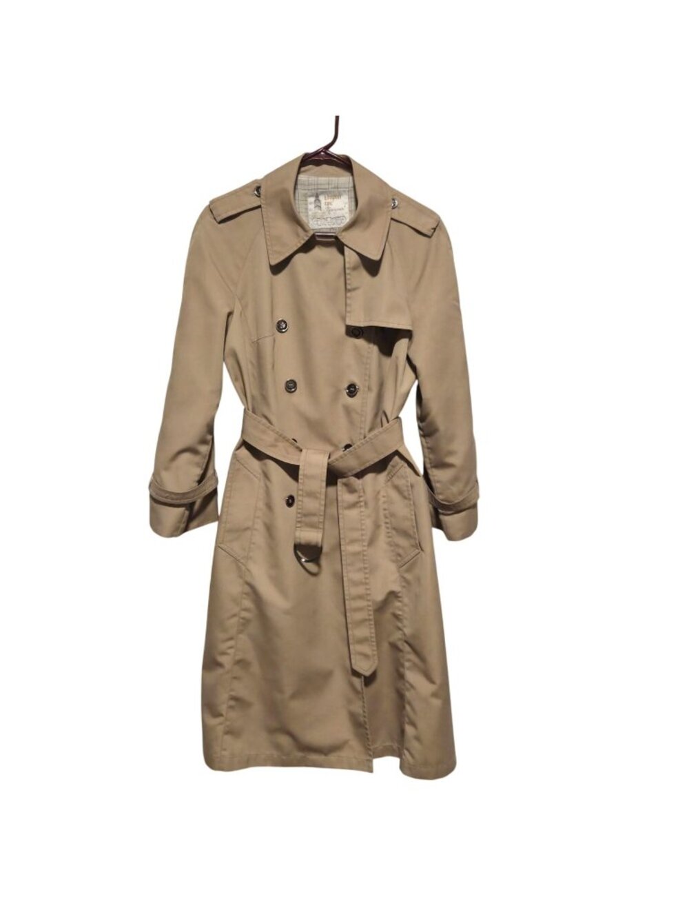 1970s London Fog Vintage Womens Trench Coat Belted Beige Plaid Lined Size 14P